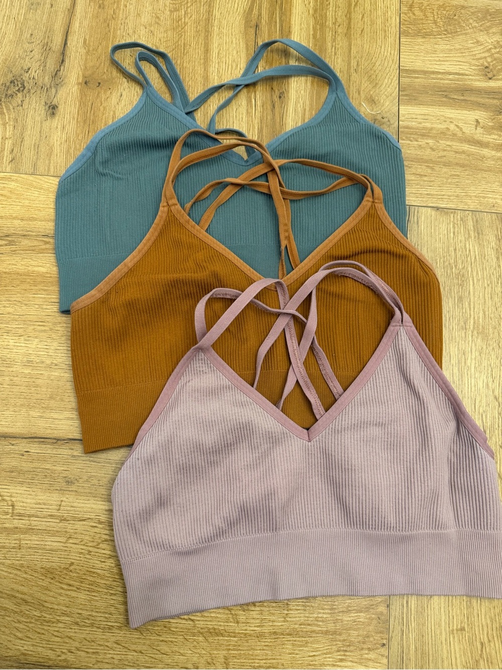 Aerie - Bundle of Strappy Bralettes - Teal, Rust, Mauve - Picture 2 of 5